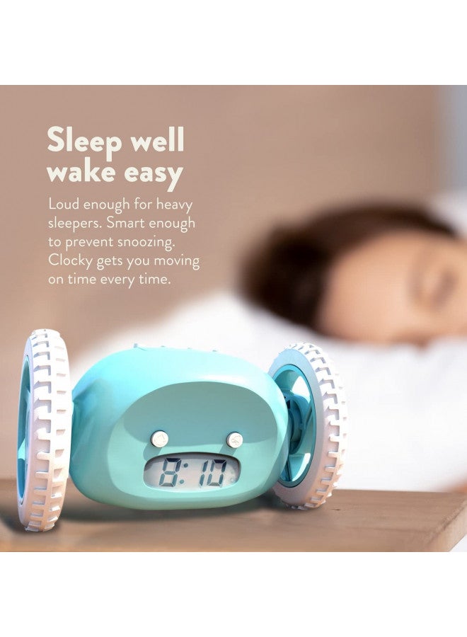 CLOCKY CLOCKY Loud Alarm Clock for Heavy Sleepers on Wheels (Adults Kids Teens Bedroom), Run Away, Moving, Annoying, Jump, Roll, 1-Time Snooze, Wake Up Energized, Digital- Funny Gift (Blue)  - Image 2
