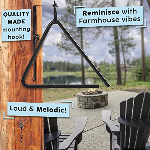 Upstreet Triangle Dinner Bell and Outside Dinner Bell Made of Chuckwagon Cast Iron Bell - Includes Metal Hanger and Call Striker - Image 2