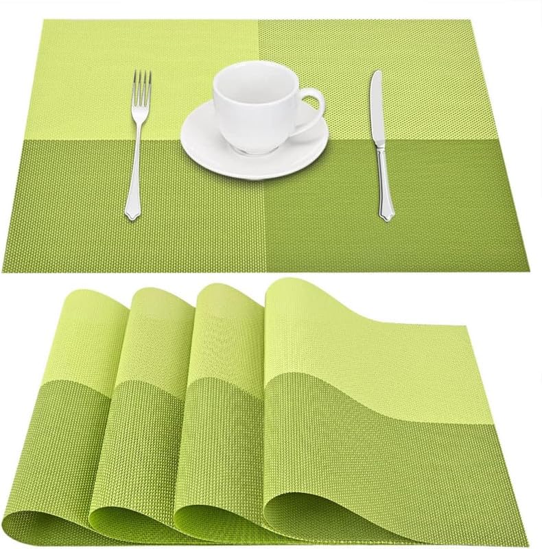 LUCCI Placemats HeatResistant Woven Vinyl Placemat NonSlip Washable PVC Table Mat Easy to Clean Premium Plastic Mats for Dining Kitchen Table Set of 6 Green - Image 1