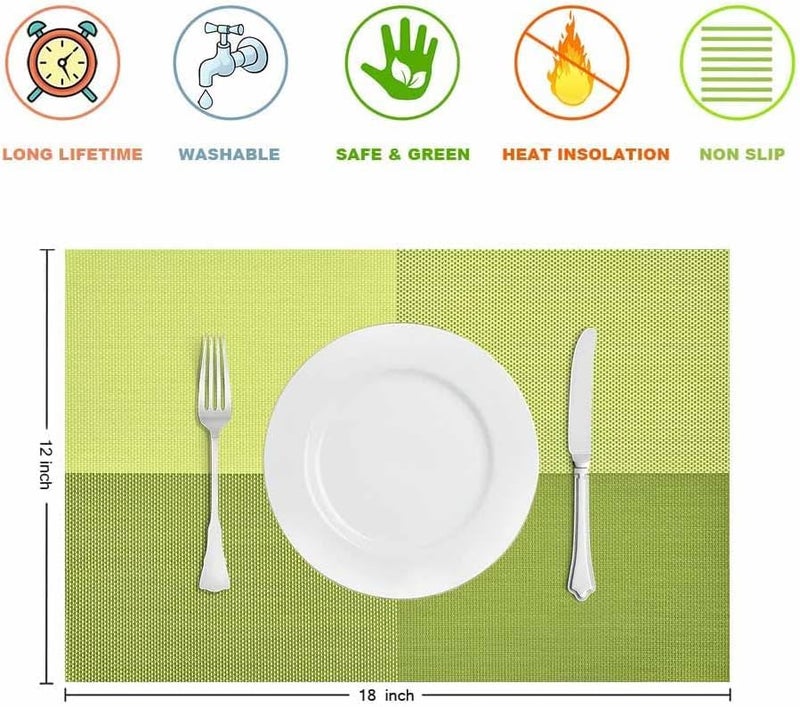LUCCI Placemats HeatResistant Woven Vinyl Placemat NonSlip Washable PVC Table Mat Easy to Clean Premium Plastic Mats for Dining Kitchen Table Set of 6 Green - Image 2