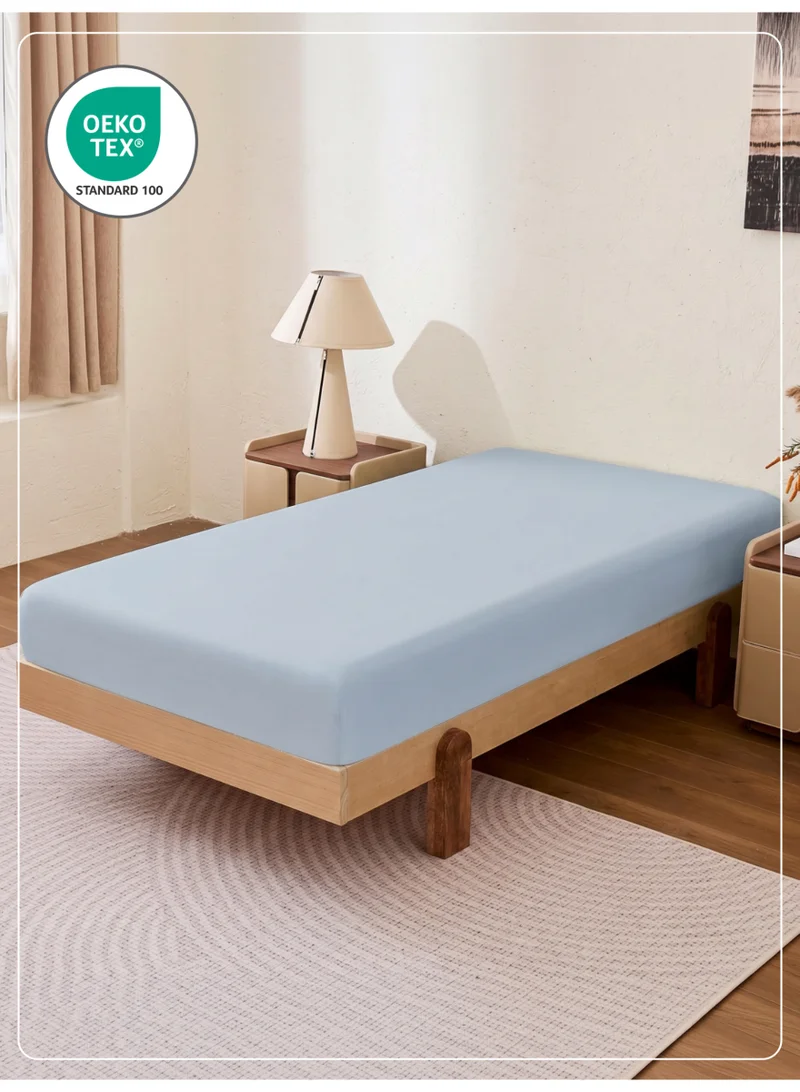 Donetella Celestial Blue 1 Pcs Single Fitted Sheet 90x200 cm | OEKO-TEX Certified Brushed Microfiber Deep Pocket Sheet with All Around Elastic | Ultra Soft, Wrinkle Resistant, Easy Care, Safe for Sensitive Skin  | Best Price UAE