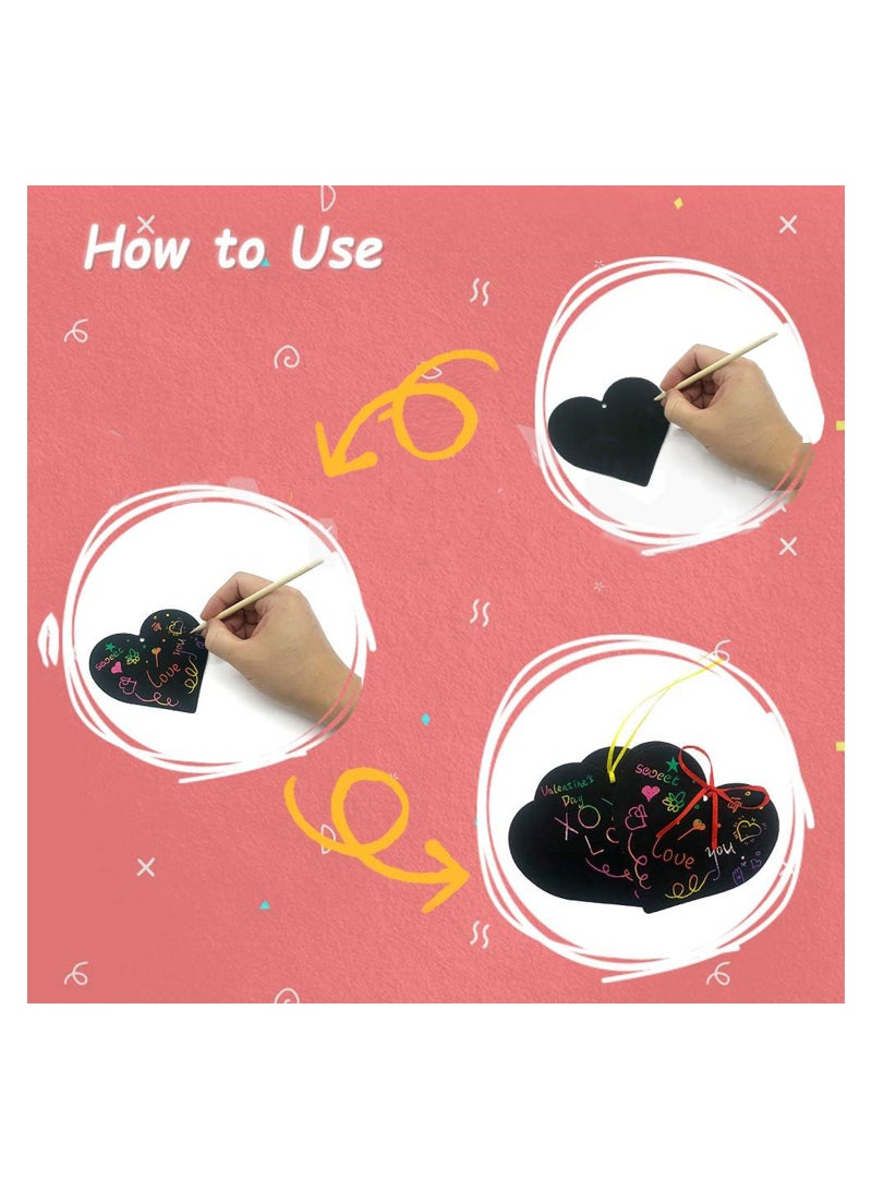 Excefore 96 Pieces Scratch Paper Art Rainbow Heart-Shaped Scratch Craft Art with Wooden Styluses and Ribbons for Kids Decorative Arts and Crafts Wedding - Image 5