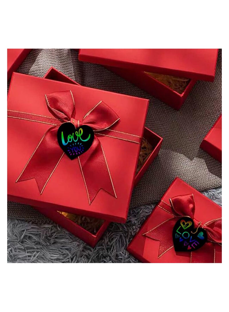 Excefore 96 Pieces Scratch Paper Art Rainbow Heart-Shaped Scratch Craft Art with Wooden Styluses and Ribbons for Kids Decorative Arts and Crafts Wedding - Image 2