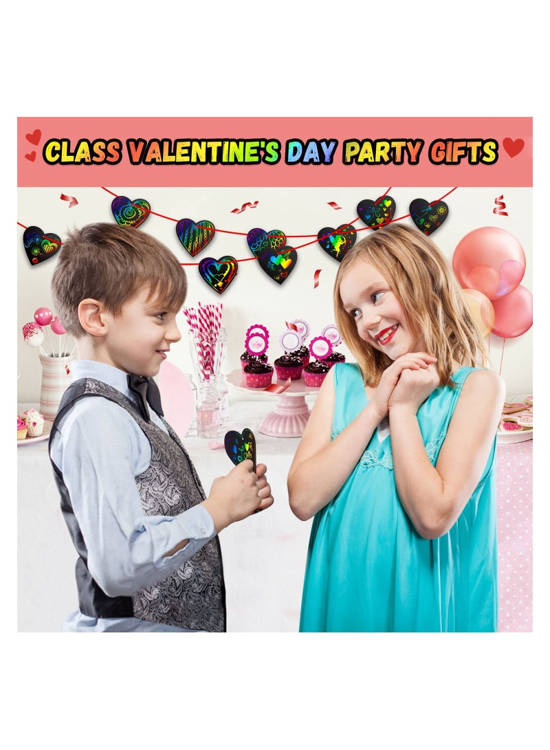 Excefore 96 Pieces Scratch Paper Art Rainbow Heart-Shaped Scratch Craft Art with Wooden Styluses and Ribbons for Kids Decorative Arts and Crafts Wedding - Image 3