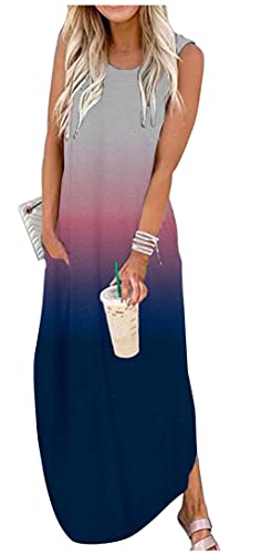 CHUNTIANRAN Women's 2023 Casual Loose Sundress Maxi Dress Sleeveless Summer Beach Long Dresses Vacation T Shirts Dress with Pockets(Gradient, Small) - Image 3