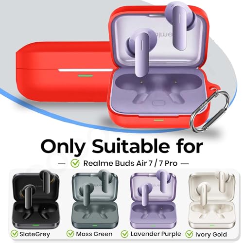 Cocoonkart Soft Silicone Case Cover Compatible for Realme Buds Air 7 | 7 Pro -Red. - Image 2