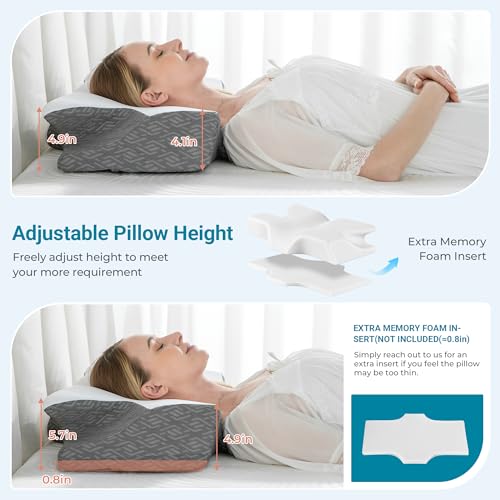 Elviros Cervical Neck Pillow for Sleeping, Memory Foam Pillow for Neck Pain Relief, Side Sleeper Cooling Pillows for Adults, Neck Support with Removable Pillowcase for Back & Stomach Sleepers - Image 4
