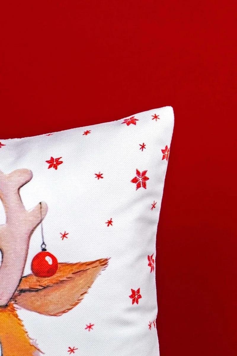 Cango Home Double Sided Red Deer New Year Themed Digital Printed Throw Pillow Cover -CGH1358-CT