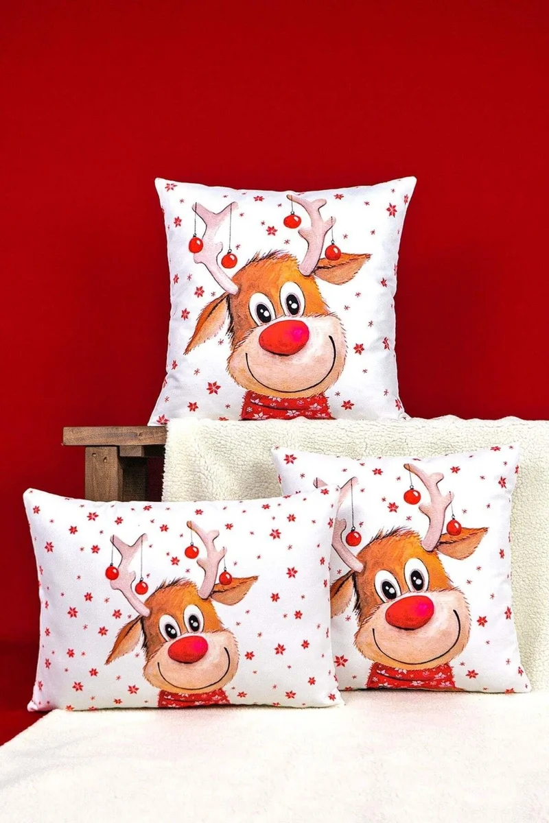 Cango Home Double Sided Red Deer New Year Themed Digital Printed Throw Pillow Cover -CGH1358-CT