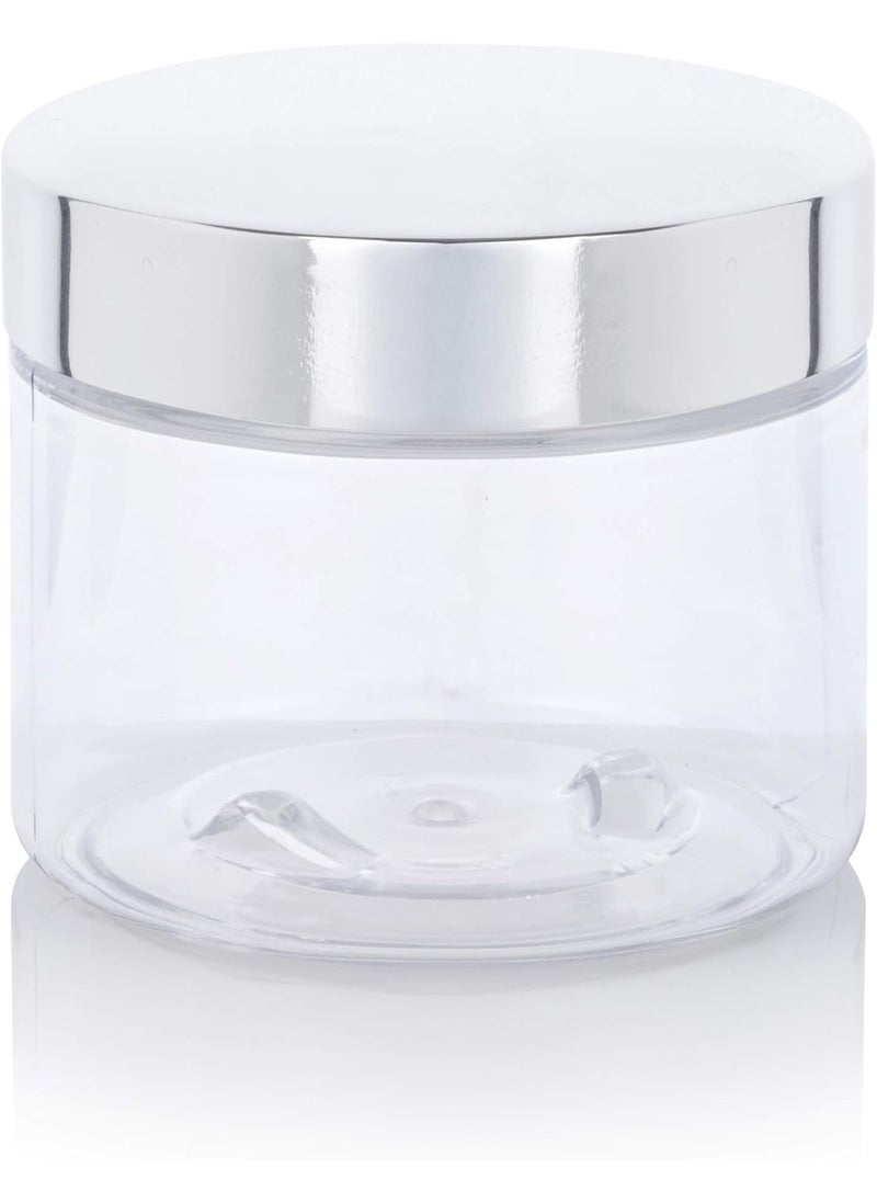 JUVITUS 6 oz Clear PET Plastic Jar with Silver Metal Overshell Lid (12 Pack) 