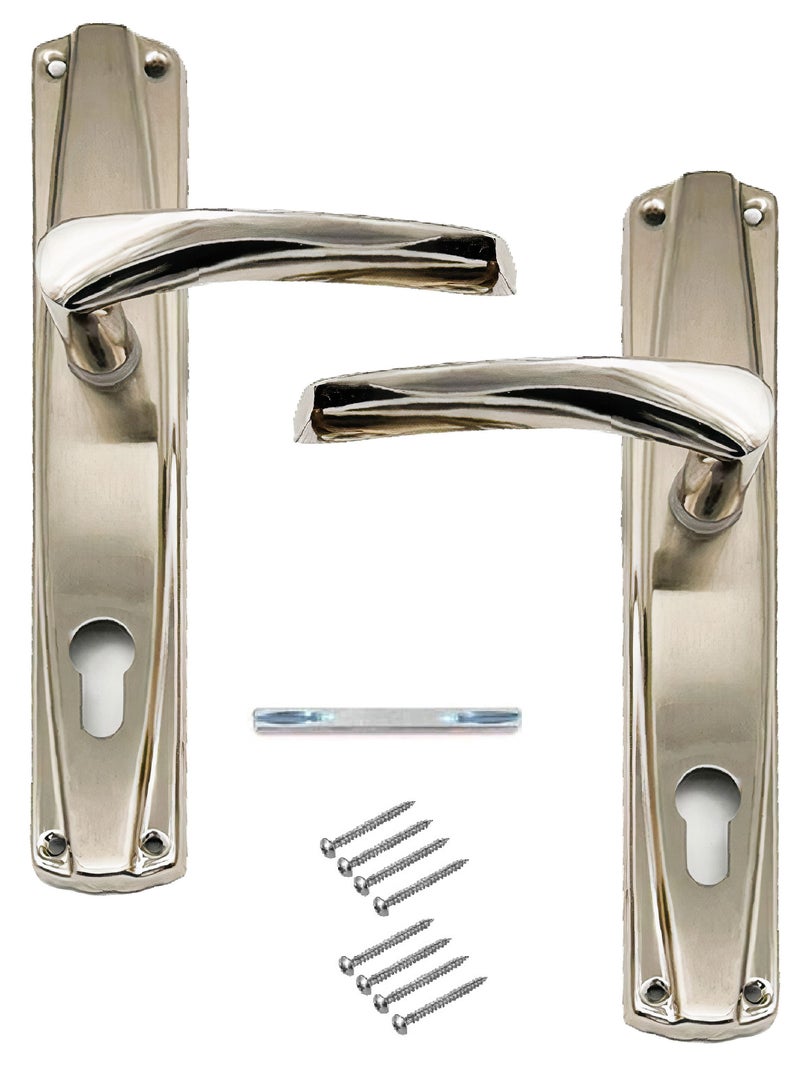 Pair Of Door Handles With Lock Slot Silver Color