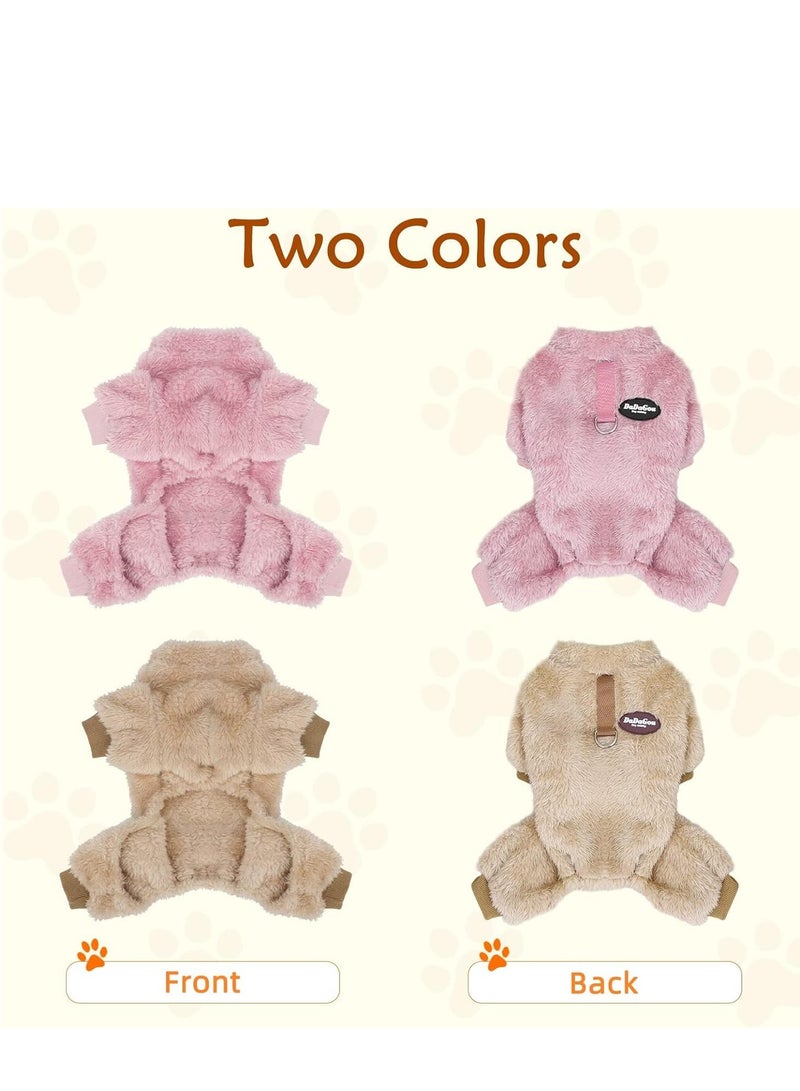 Dog Hoodie, Winter Pajamas Warm Fuzzy Puppy 4 Leg Clothes for Chihuahua Onesies Jumpsuit Clothing for Pet Dogs 2 Pack Soft for Cold Weather Pink  Brown, Medium - Image 4