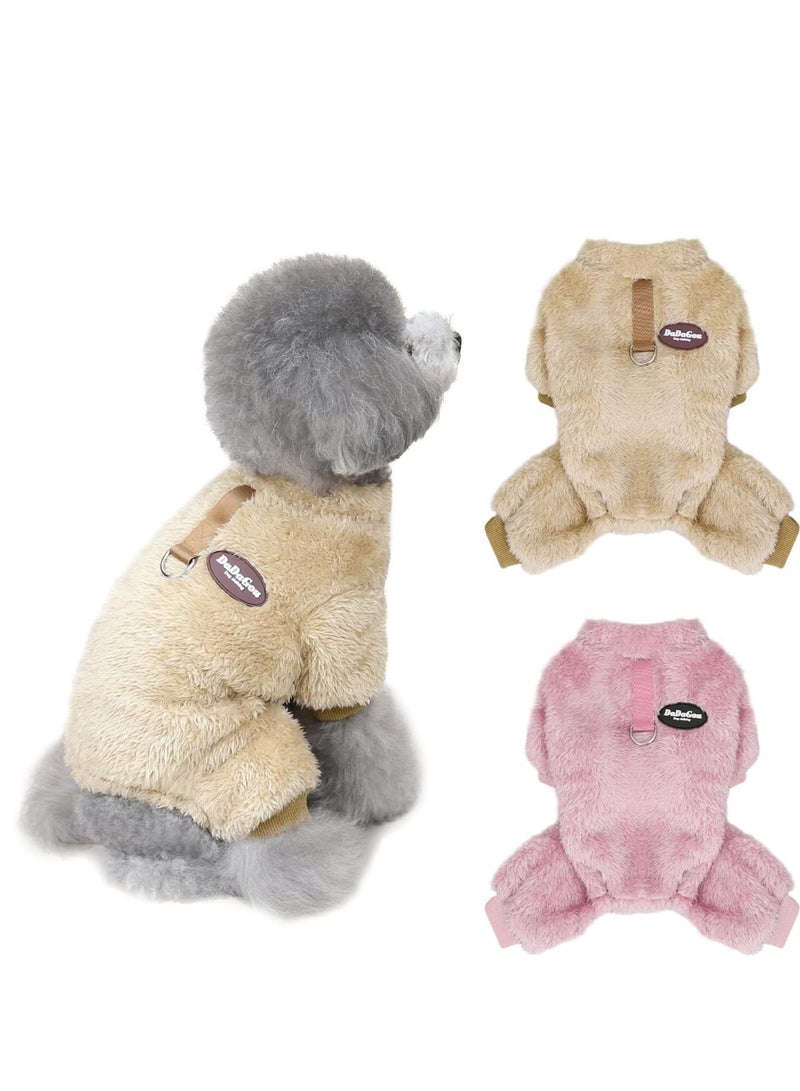Dog Hoodie, Winter Pajamas Warm Fuzzy Puppy 4 Leg Clothes for Chihuahua Onesies Jumpsuit Clothing for Pet Dogs 2 Pack Soft for Cold Weather Pink  Brown, Medium - Image 1