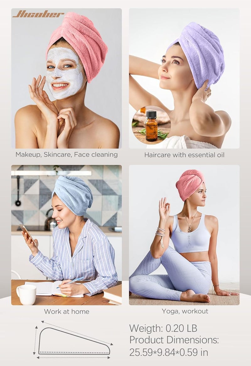 Hicober Microfiber Hair Towel, 3 Packs Hair Turbans for Wet Hair, Drying Hair Wrap Towels for Curly Hair Women Anti Frizz (Pink,Blue,Purple) - Image 5