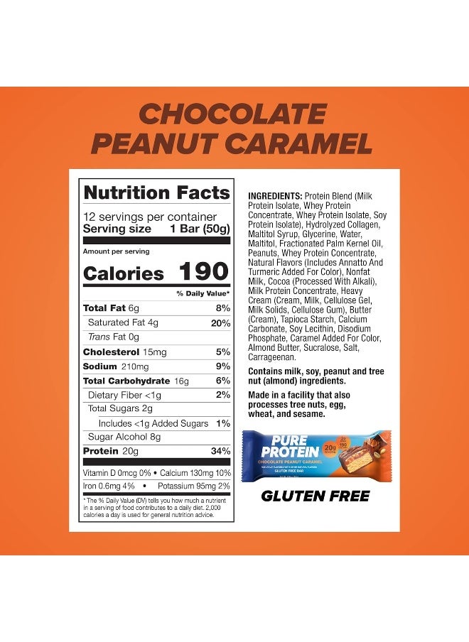 Pure Protein - Protein Bar, Chocolate Peanut Caramel, 12 Bars, 1.76Oz/50G - Image 1