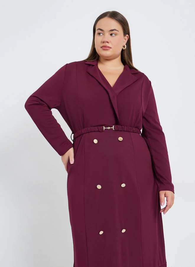 Styli Plus Size Burgundy Blazer Maxi Dress