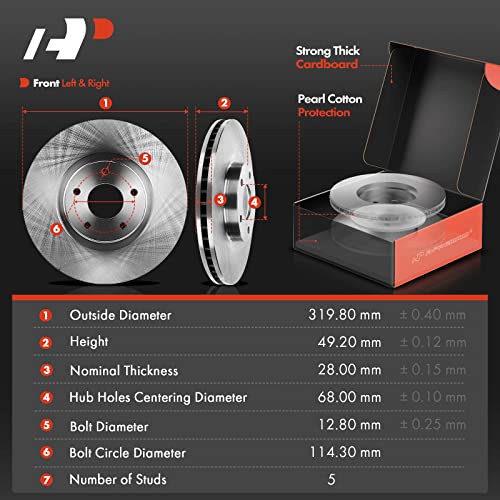 A-Premium 12.59 inch (319.8mm) Front Vented Disc Brake Rotors + Ceramic Pads Kit Compatible with Nissan Models - Maxima 2009-2014/2016-2018, 6-PC Set - Image 2