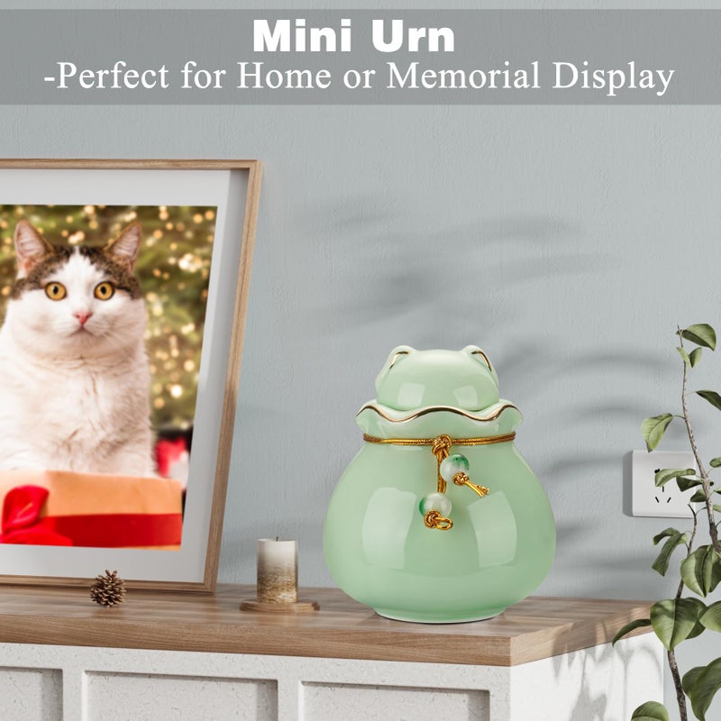 SOITIS Pet Memorial Urn for Cat or Dog Ashes - 3.54"x3.15" Elegant Ceramic Keepsake Holder with Pet-Shaped Lid & Gold Trim, Small Cyan Urn for Pet Ashes - Image 3