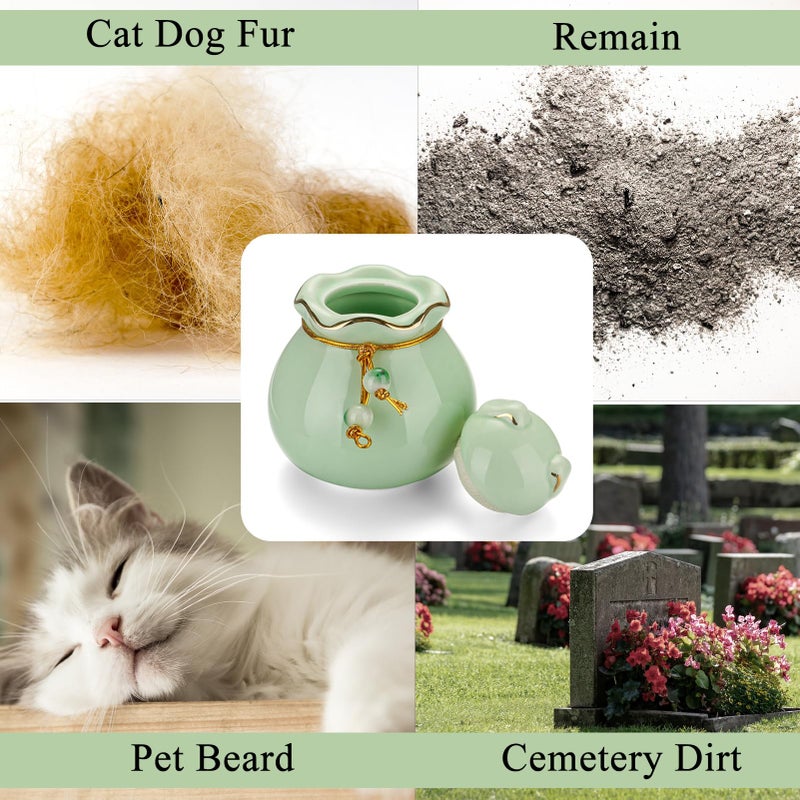 SOITIS Pet Memorial Urn for Cat or Dog Ashes - 3.54"x3.15" Elegant Ceramic Keepsake Holder with Pet-Shaped Lid & Gold Trim, Small Cyan Urn for Pet Ashes - Image 4