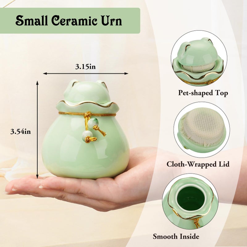 SOITIS Pet Memorial Urn for Cat or Dog Ashes - 3.54"x3.15" Elegant Ceramic Keepsake Holder with Pet-Shaped Lid & Gold Trim, Small Cyan Urn for Pet Ashes - Image 2