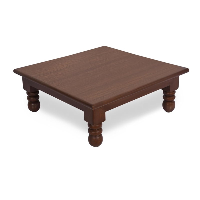 ASHOFY Handmade Teak Wood Square Pooja Chowki Chaurang Bajot Mandir Stool Medium Size 16x16x6 Inch Dark Brown Color Natural Finish Combo Pack of 2 - Image 4