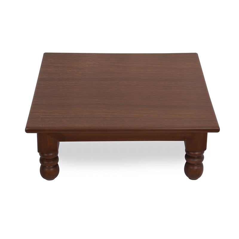 ASHOFY Handmade Teak Wood Square Pooja Chowki Chaurang Bajot Mandir Stool Medium Size 16x16x6 Inch Dark Brown Color Natural Finish Combo Pack of 2 - Image 3