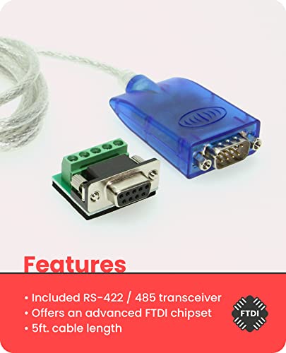 Gearmo USB to RS-485/422 Serial Adapter with FTDI Chipset, LED Indicators, 5ft Cable, ESD Protection, Supports Windows 11/10/8.1/8/7, Linux, MacOS X 10.6 and Above - Image 5