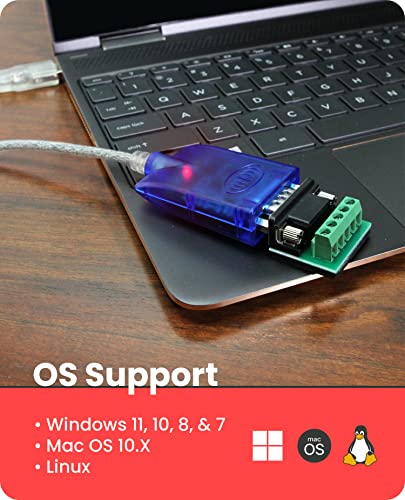 Gearmo USB to RS-485/422 Serial Adapter with FTDI Chipset, LED Indicators, 5ft Cable, ESD Protection, Supports Windows 11/10/8.1/8/7, Linux, MacOS X 10.6 and Above - Image 4