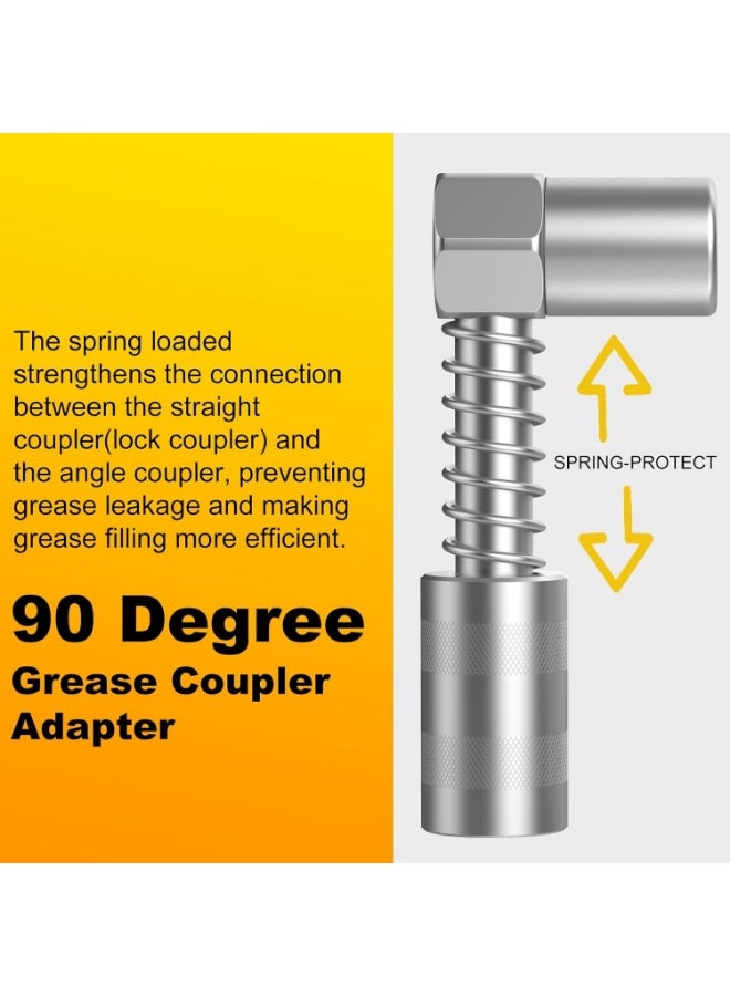 90 Degree Grease Coupler ＆ Slotted Right Angle 90 Degree Grease Coupler Combo with 12" Spring Flex Hose - Designed for Extra Reach in Tight Spaces - Image 4