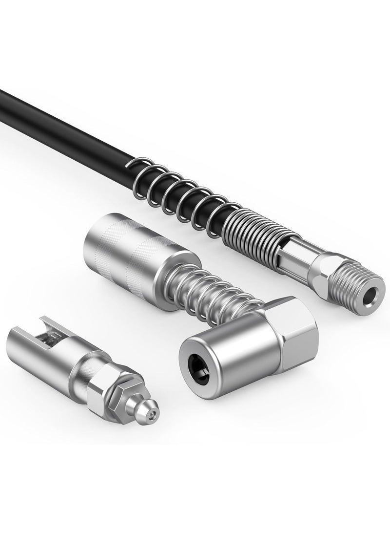 90 Degree Grease Coupler ＆ Slotted Right Angle 90 Degree Grease Coupler Combo with 12" Spring Flex Hose - Designed for Extra Reach in Tight Spaces - Image 1