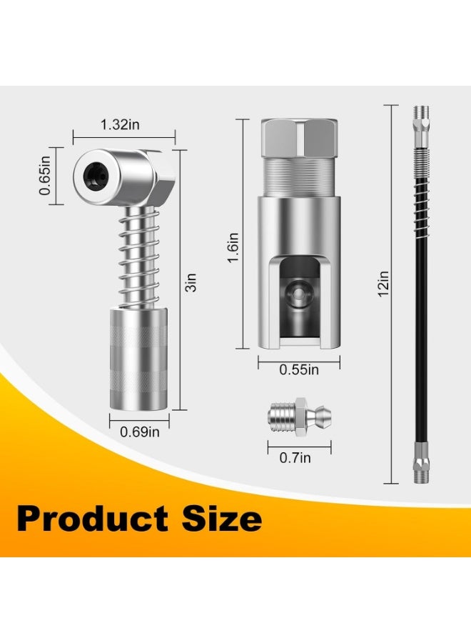 90 Degree Grease Coupler ＆ Slotted Right Angle 90 Degree Grease Coupler Combo with 12" Spring Flex Hose - Designed for Extra Reach in Tight Spaces - Image 2