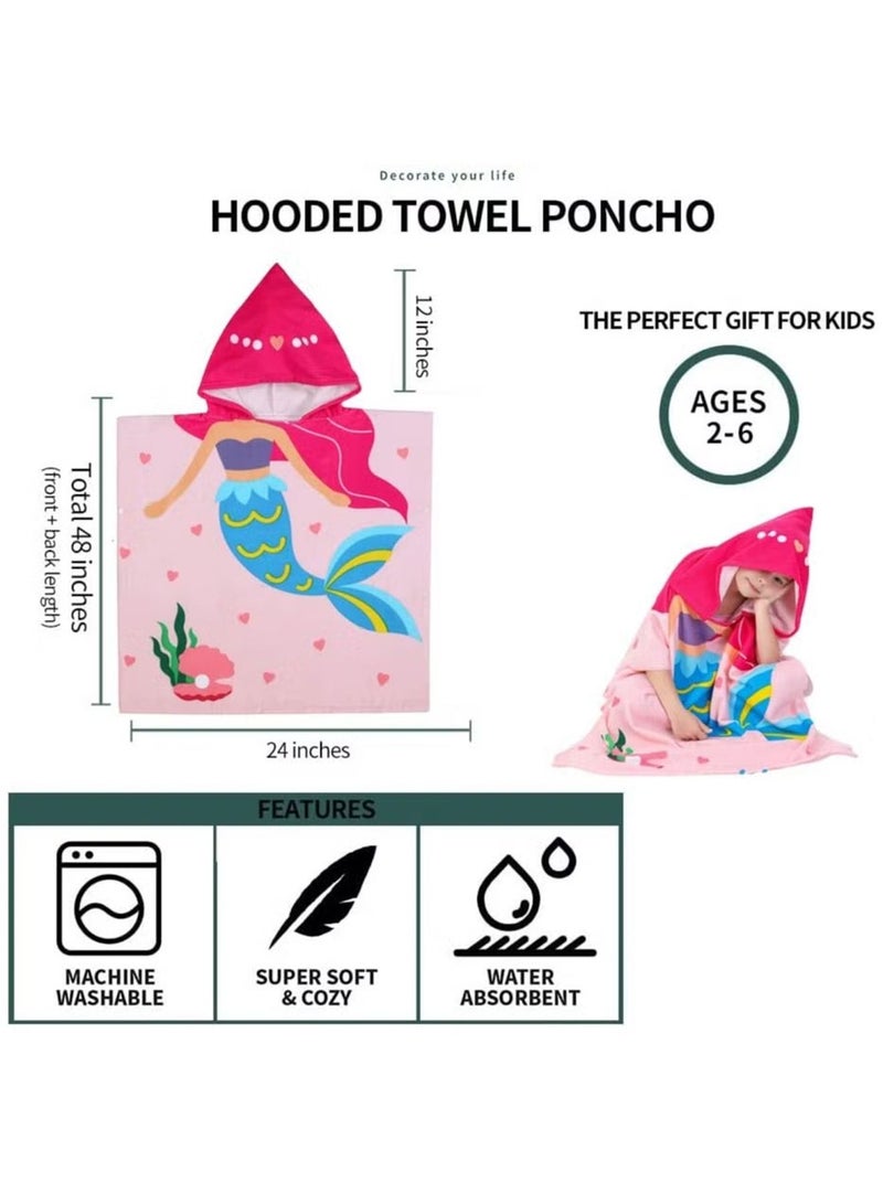 Kids Bath Towel for 1-6 Years Toddler, Hooded Towel, Microfiber Super Soft, Robe Poncho Bathrobe, Girls Swimming Beach Holiday Water Playing, Pool Swim Coverups 1Pcs - Image 3