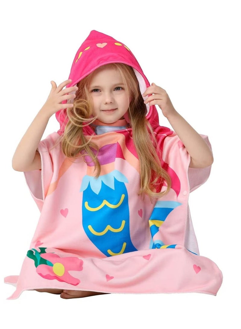 Kids Bath Towel for 1-6 Years Toddler, Hooded Towel, Microfiber Super Soft, Robe Poncho Bathrobe, Girls Swimming Beach Holiday Water Playing, Pool Swim Coverups 1Pcs - Image 4