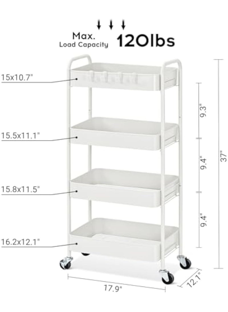 Apexll Upgrade Steel 4-Tier Rolling Storage Cart,360° Wheels with Lock,Metal Organizer Trolley for Kitchen,Bathroom,Office,Garage,Narrow Space Solutions  - Image 3