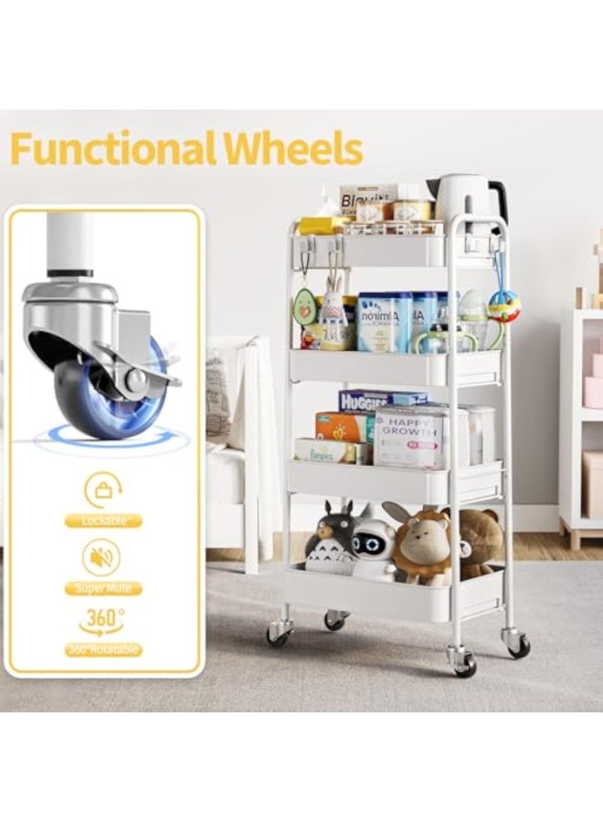 Apexll Upgrade Steel 4-Tier Rolling Storage Cart,360° Wheels with Lock,Metal Organizer Trolley for Kitchen,Bathroom,Office,Garage,Narrow Space Solutions - Image 4