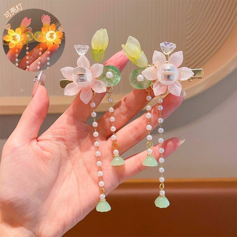Generic Retro Hair Accessories for Girls Water lotus moonlight-1 pair [can light up] 