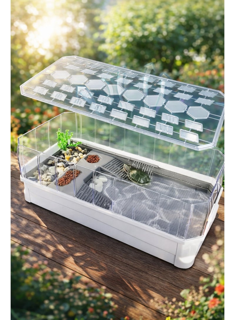 ڤسيل24 مجموعة أدوات بدء تشغيل موطن السلاحف البيضاء مع فلتر مياه، وسياج مضاد للهروب، وتصميم واسع (34.5 × 18 × 18 سم) - Image 4