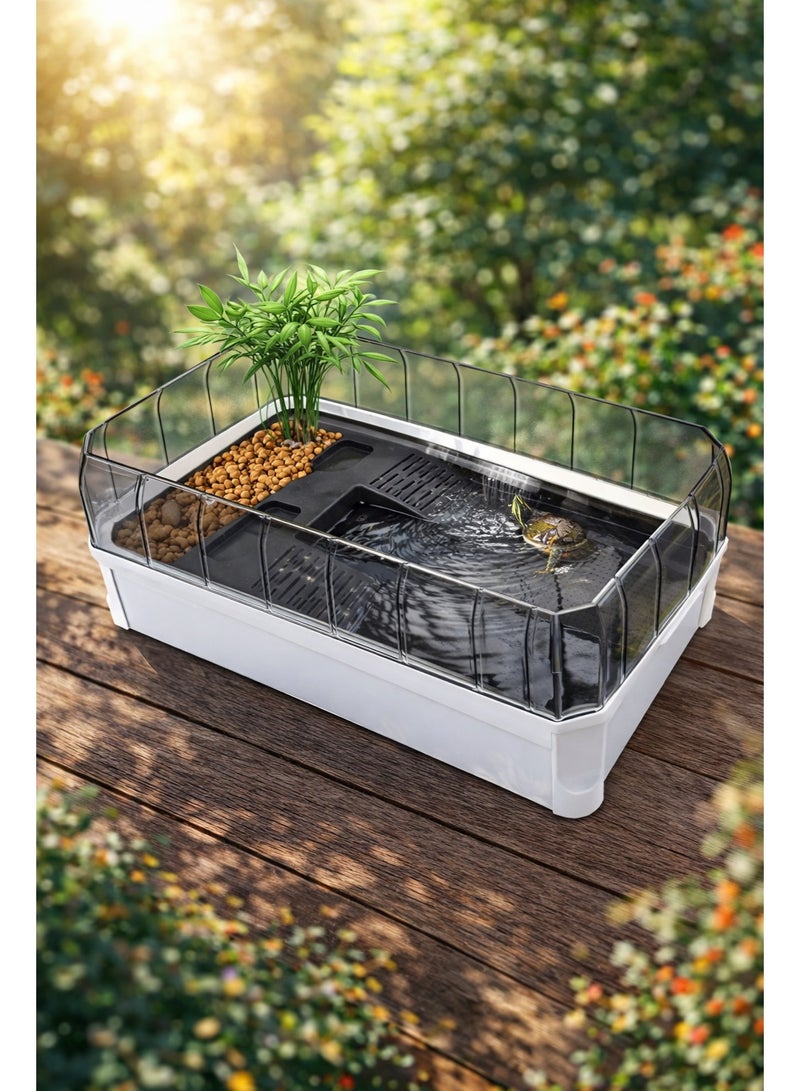 ڤسيل24 مجموعة أدوات بدء تشغيل موطن السلاحف البيضاء مع فلتر مياه، وسياج مضاد للهروب، وتصميم واسع (34.5 × 18 × 18 سم) - Image 2
