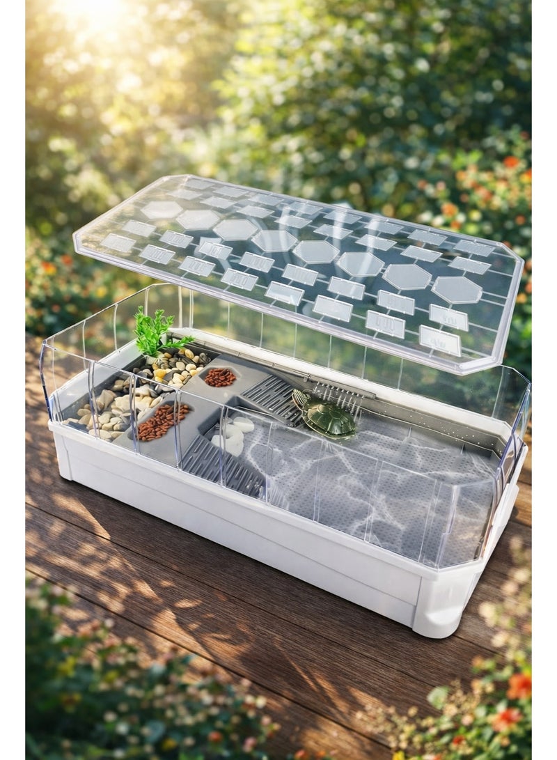 ڤسيل24 مجموعة أدوات بدء تشغيل موطن السلاحف البيضاء مع فلتر مياه، وسياج مضاد للهروب، وتصميم واسع (34.5 × 18 × 18 سم) - Image 5