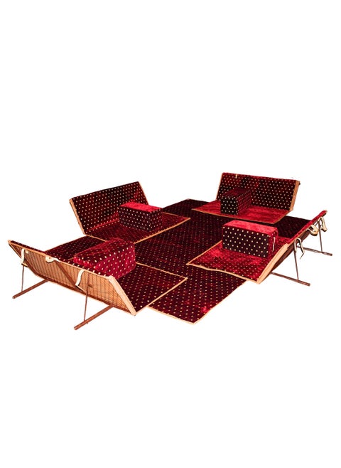 Ground Camping Mattress Set with Four Armrest and Chairs & Camping Mat 2x3 Meter Made of High-Quality Fabric Color Red