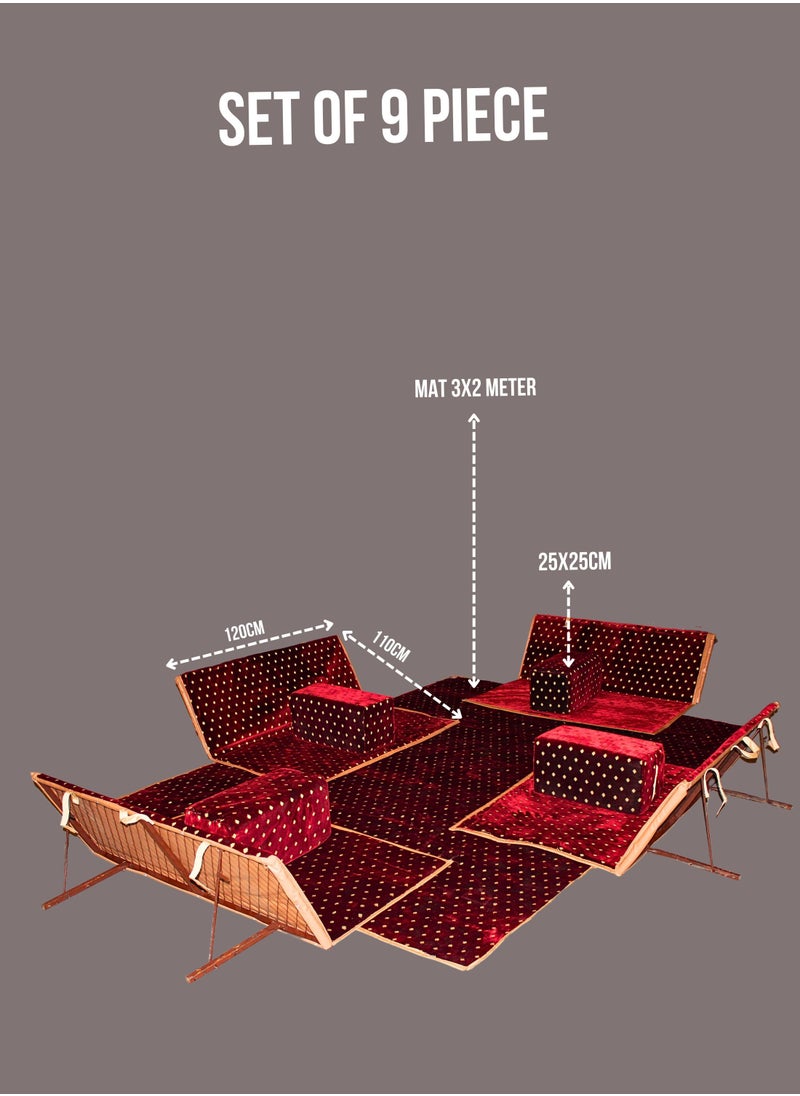 Ground Camping Mattress Set with Four Armrest and Chairs & Camping Mat 2x3 Meter Made of High-Quality Fabric Color Red