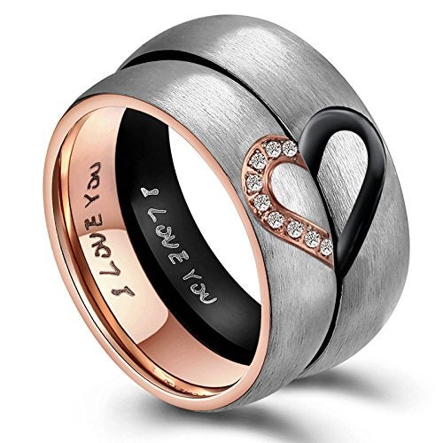 ANAZOZ His & Men and Women's for Real Love Heart Promise Ring Stainless Steel Wedding EngageMen and Woment Bands 6MM US Size 9.5 - Image 1