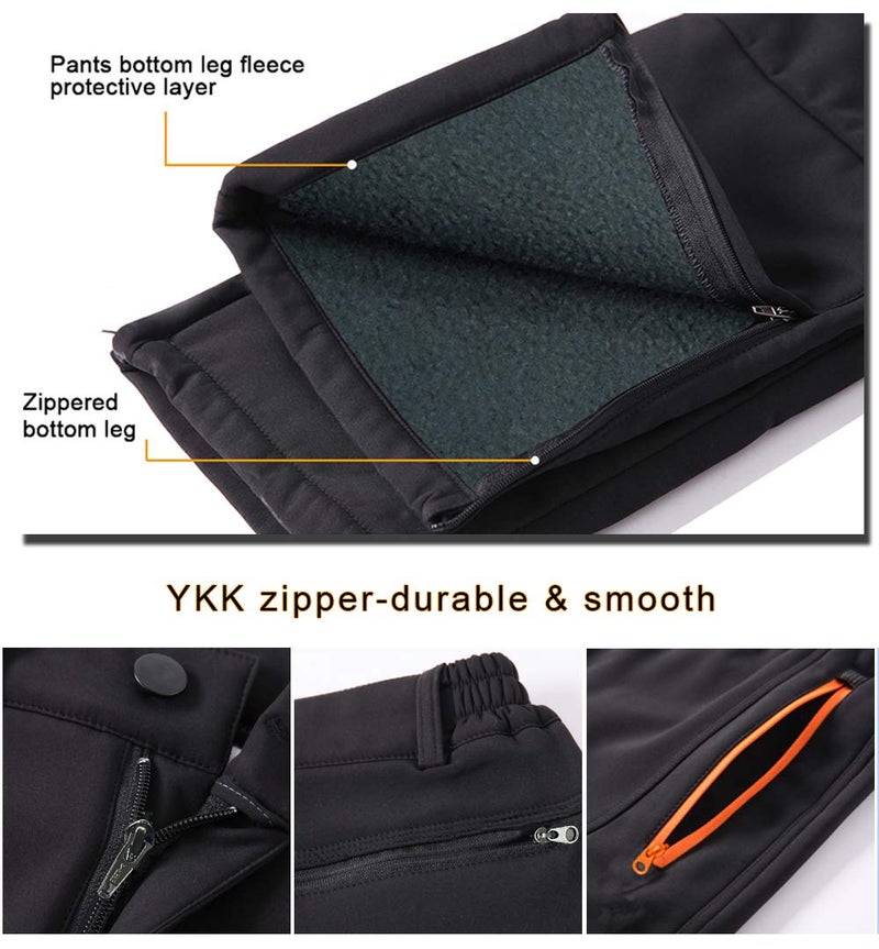 Gash Hao Mens Snow Ski Waterproof Softshell Snowboard Pants Outdoor Hiking Fleece Lined Zipper Bottom Leg (180Black, 32W x 32L) - Image 5