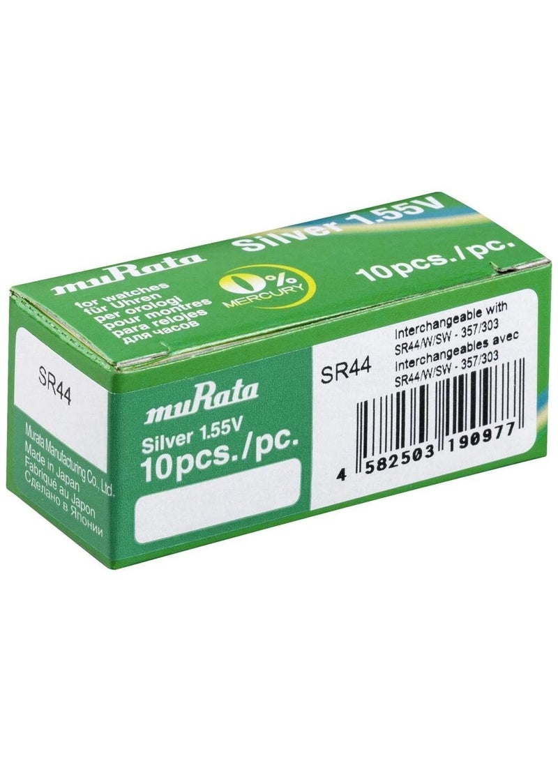 muRATA 10-Pieces Murata 357/303 SR44/W/SW Silver Oxide 1.55V Watch Batteries - Image 1