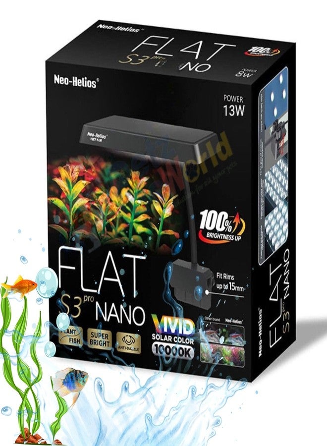 VAYINATO Abs Plastic Neohelios Flat Nano S3 Pro 13W LED Aquarium Light | 10000K Full Spectrum Vivid Solar Color | High Brightness Clip-On Light for Nano Planted Fish Tanks - Image 1