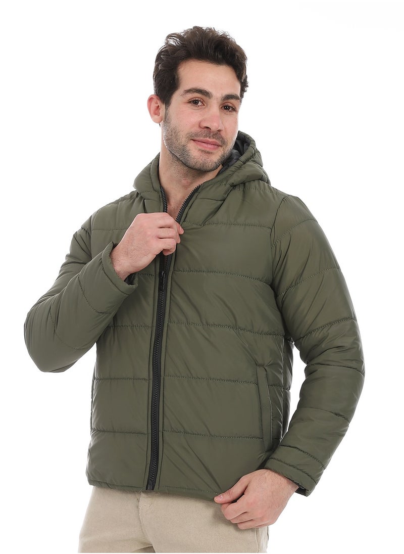 Andora - Plain Zipped Hooded Jacket _ Olive - Image 1
