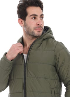 Andora Plain Zipped Hooded Jacket _ Olive  - Image 5