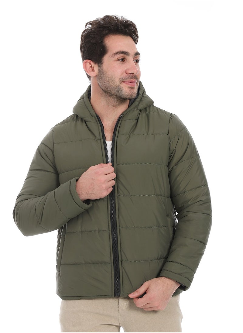 Andora - Plain Zipped Hooded Jacket _ Olive - Image 1