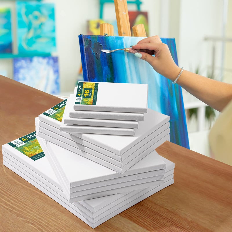 Inburit Canvas for Painting for Adults & Kids 16 Pack with 11x14, 9 x12, 8x10, 5x7 (4 of Each), Blank Primed Stretched Canvases for Oil, Acrylic & Other Painting Media - Image 2