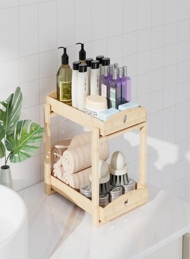 APRTAT 2 Pack Under Sink Organizer, Bamboo Wooden 2-Tier Pull-Out Storage with Sliding Drawers for Kitchen and Bathroom Cabinets, Easy Installation (Natural) - Image 5